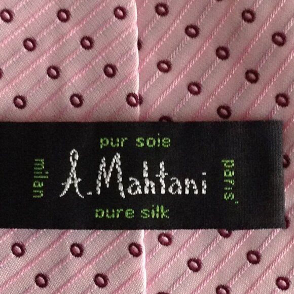 A . Mahtani Necktie Pink Red Dots Pure Silk Wedding Tie Men's Accessories - Picture 5 of 5